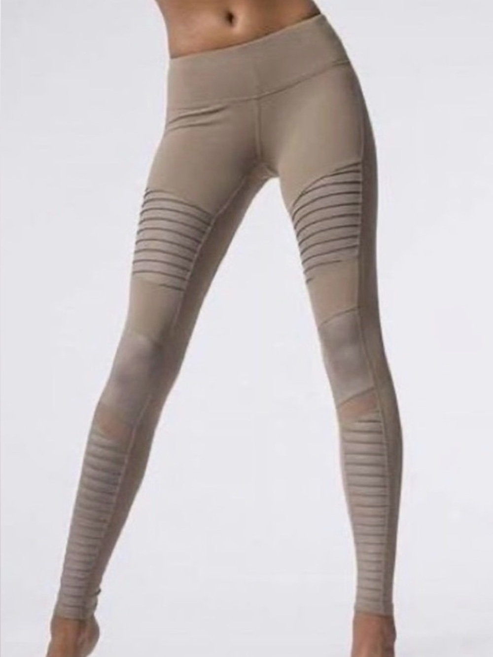 Alo Small - Women’s Ribbed Panel Moto Leggings - Taupe